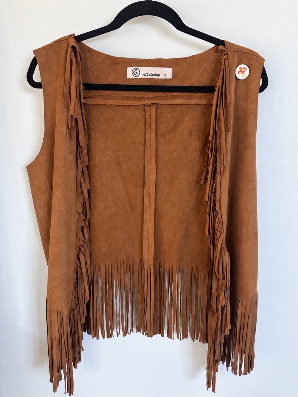 E2 Clothing Brown Fringe Vest Size S Faux Suede Western Boho Festival